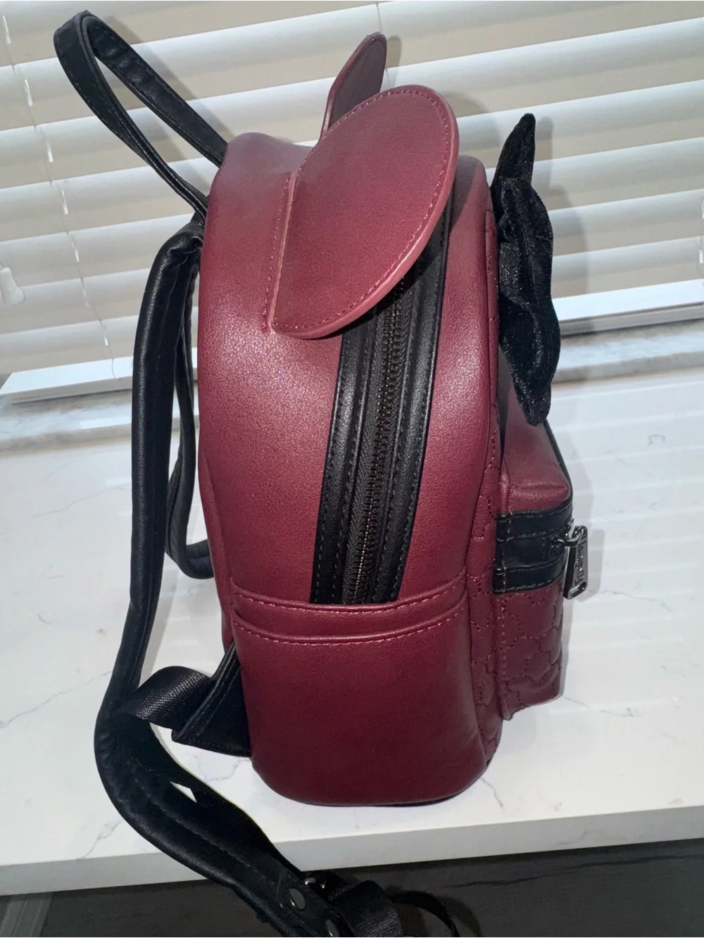 Burgundy Ear Backpack with Black Bow